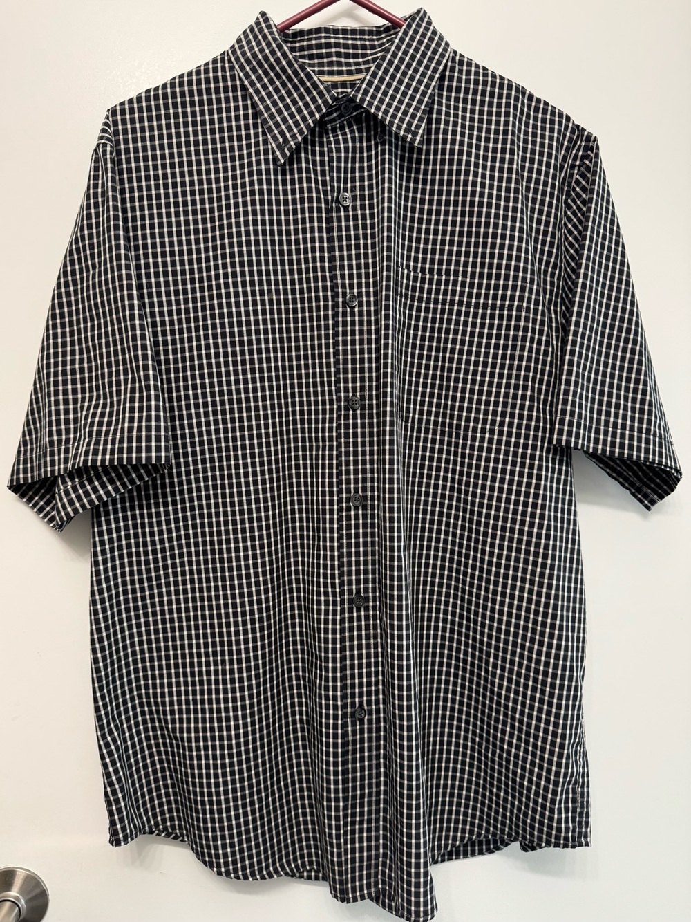 Basic Editions Black & White Check Short-Sleeve Button-Down Shirt